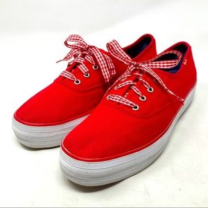 Keds Red Low Top Plaid Laces Lace Up Sneakers Women's Size 7.5
